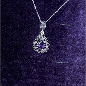 925 Sterling Silver Turkish Filigree Necklace for Women, NEW,HandmadeGift